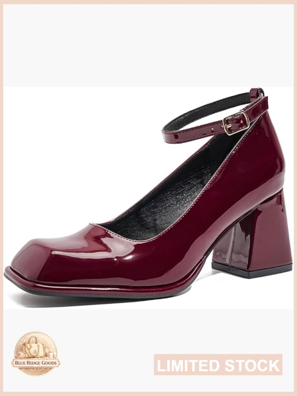 Chunky Heel Mary Jane Pumps Square Toe Block Heel Buckle Strap Wedding Party